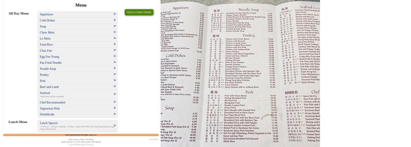 Hua Yang Menu