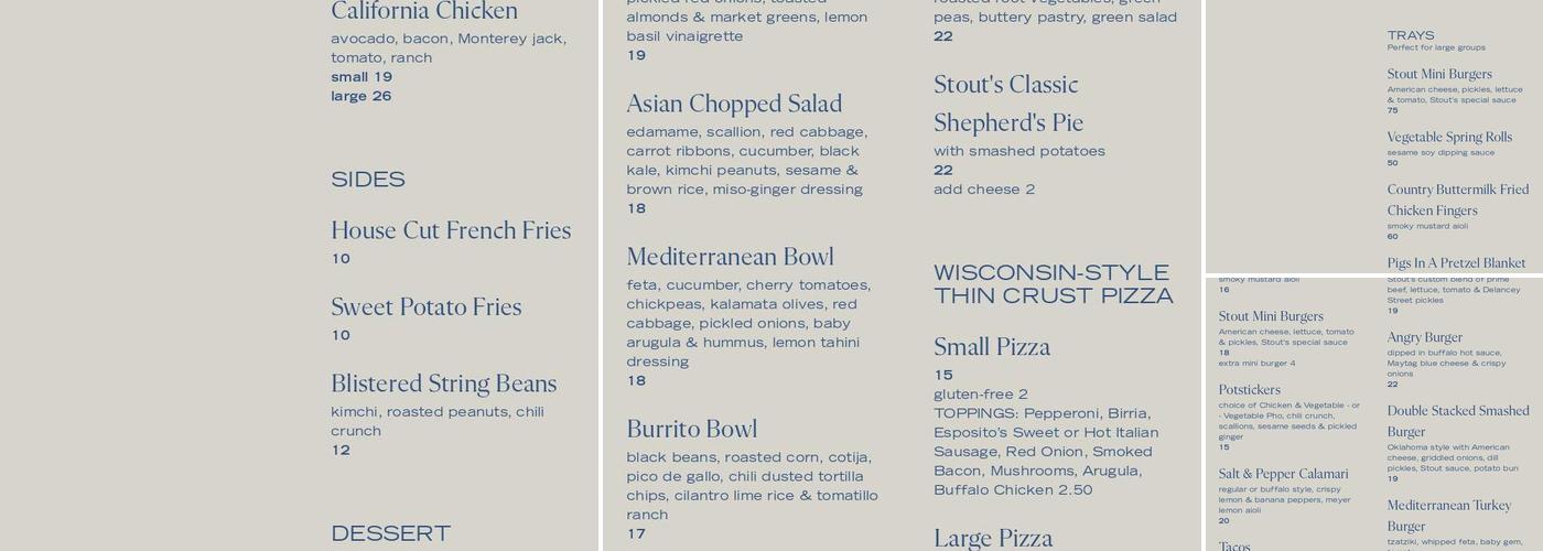 Stout NYC Menu