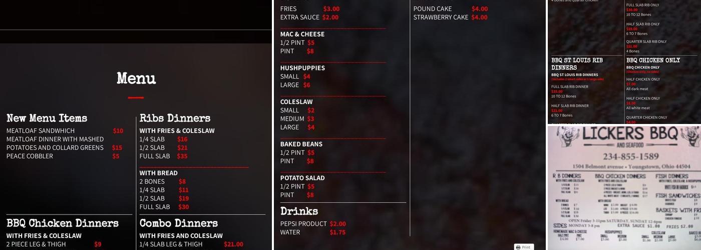 Lickers Bbq Menu
