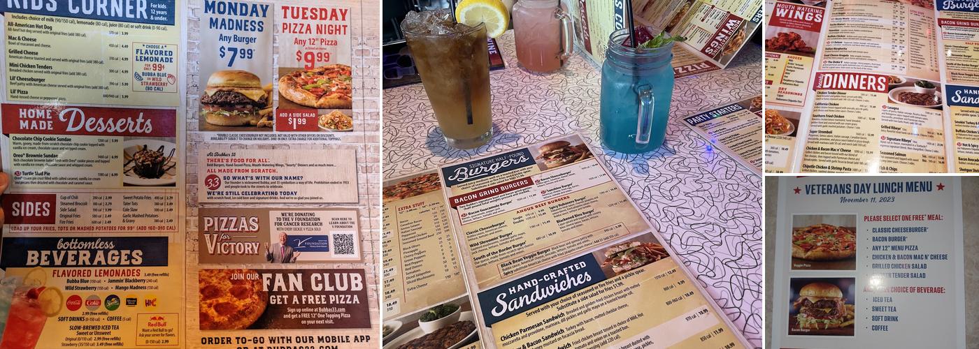 Bubba's 33 Menu