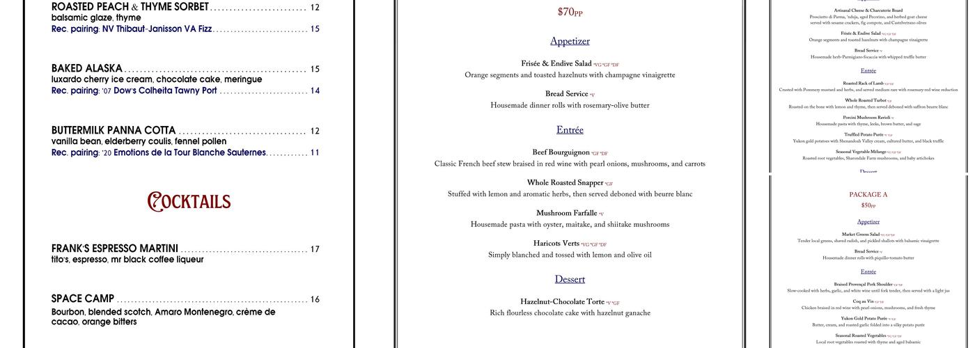 Cafe Frank Menu