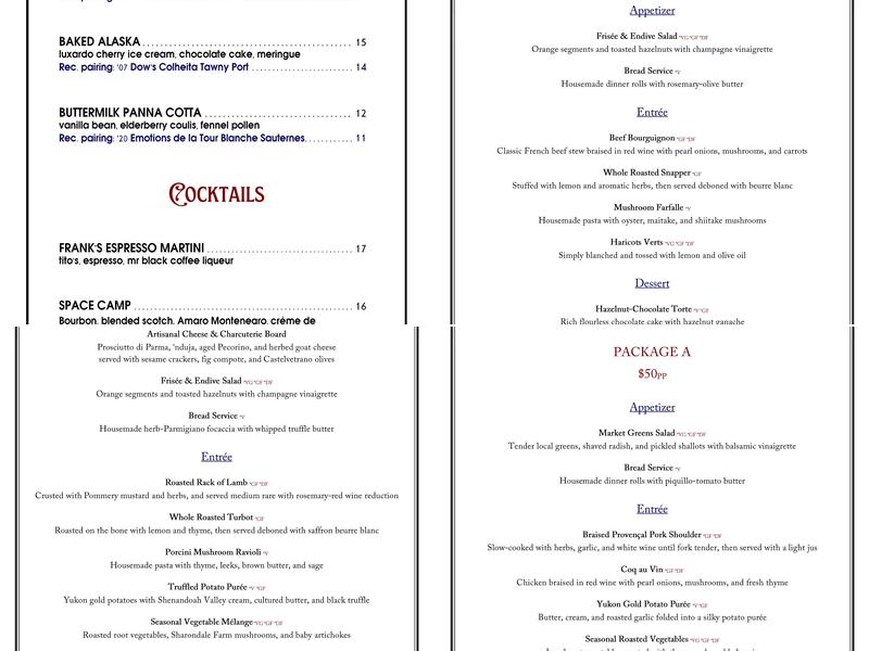 Cafe Frank Menu