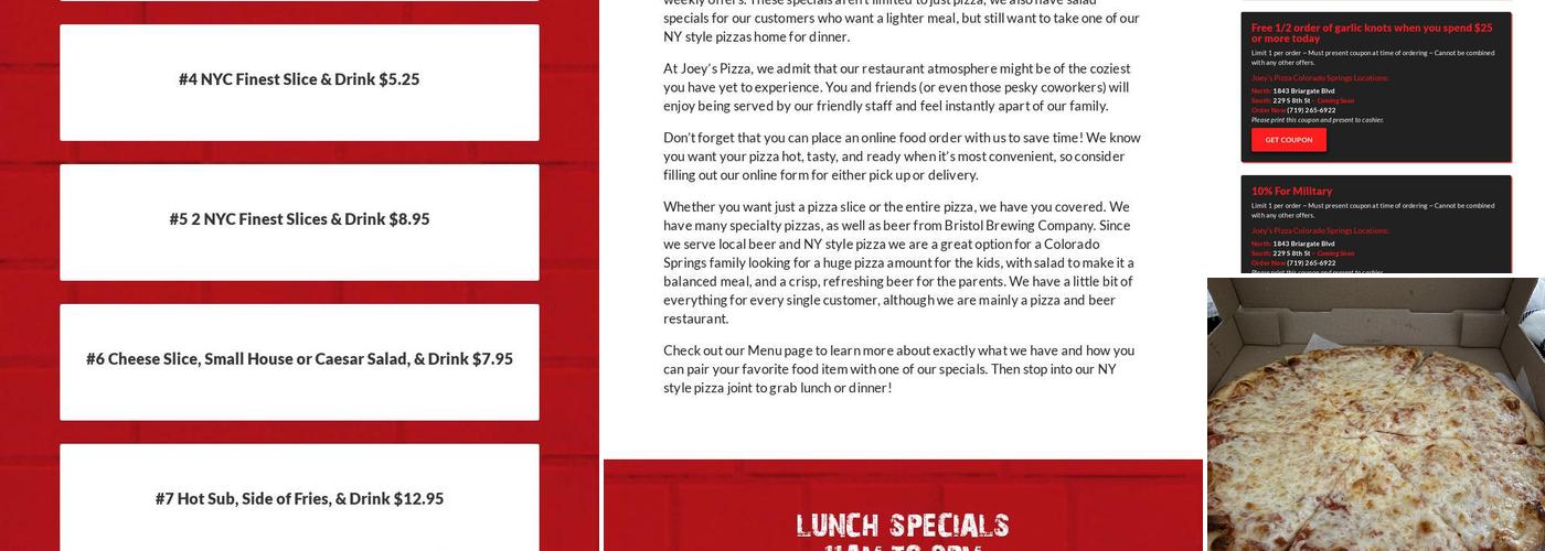 Joey's Ny Pizza Menu