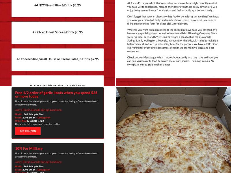 Joey's Ny Pizza Menu