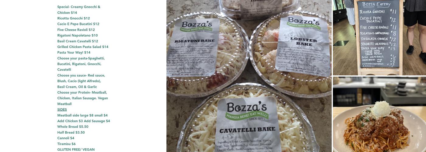 Bozza Pasta Menu