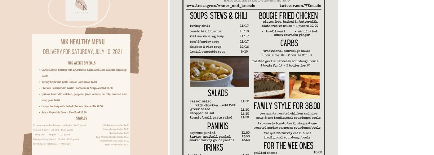 Wantz & Kneads Menu