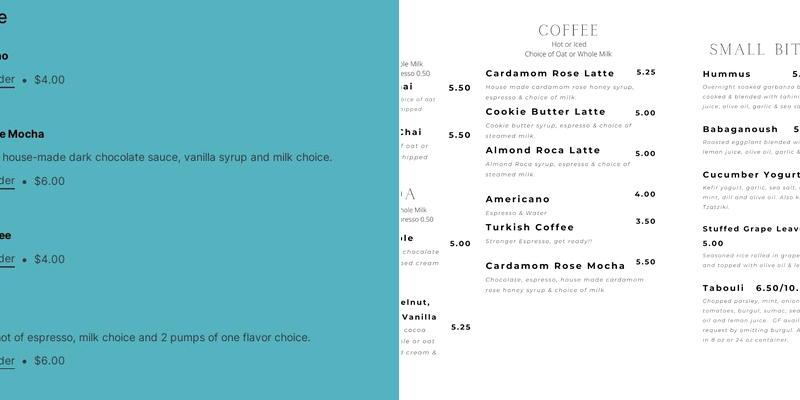Cedar Rose Cafe Menu