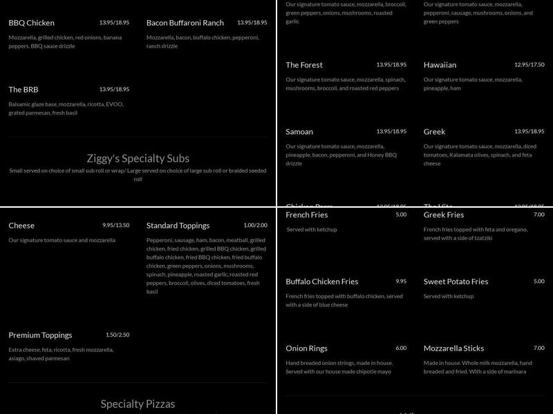 Ziggy's Menu