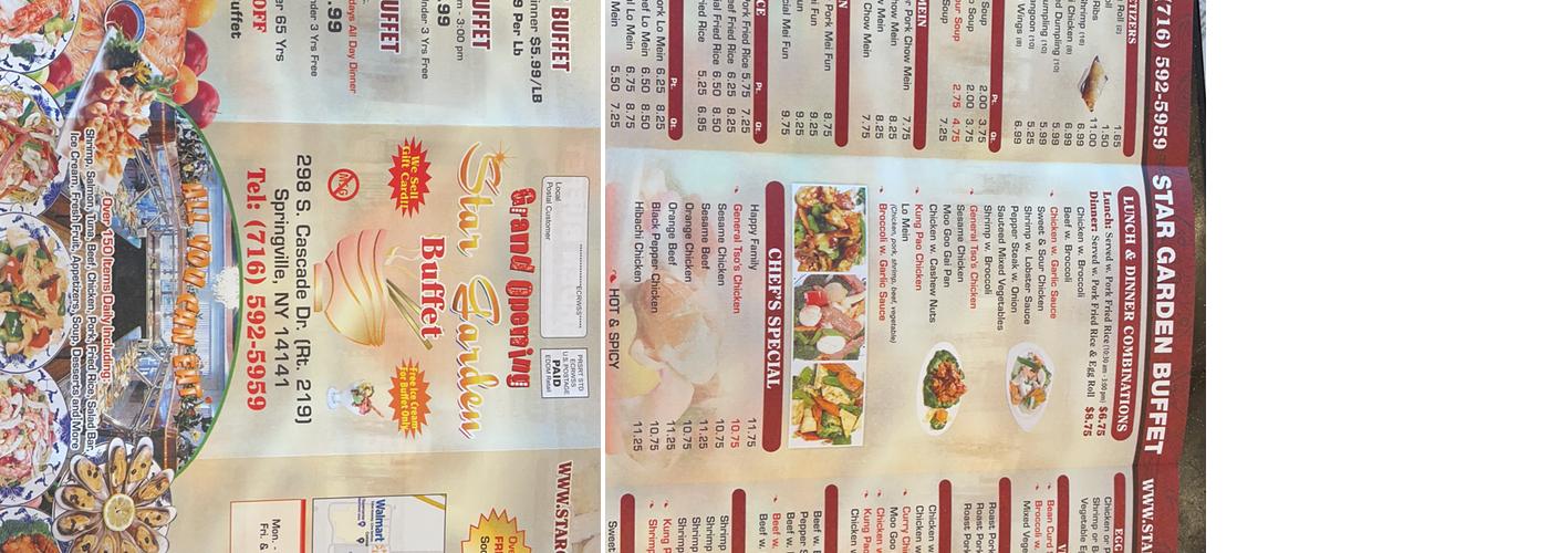 Star Garden Buffet Menu