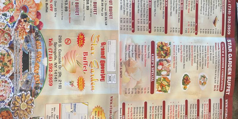 Star Garden Buffet Menu