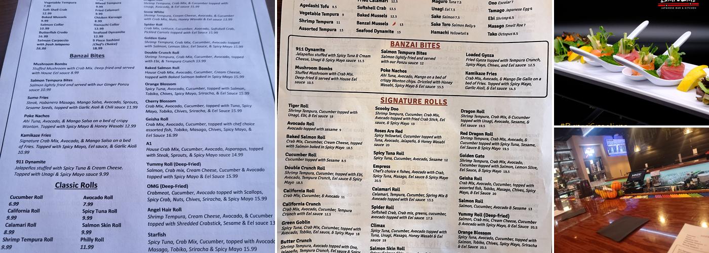 Banzai Japanese Bar & Kitchen Menu