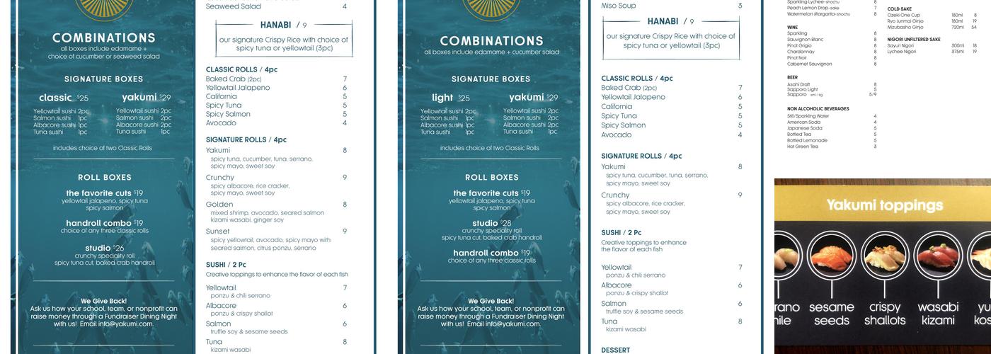 Yakumi Sushi Menu