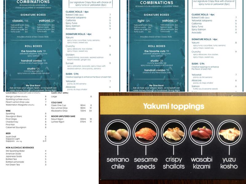 Yakumi Sushi Menu