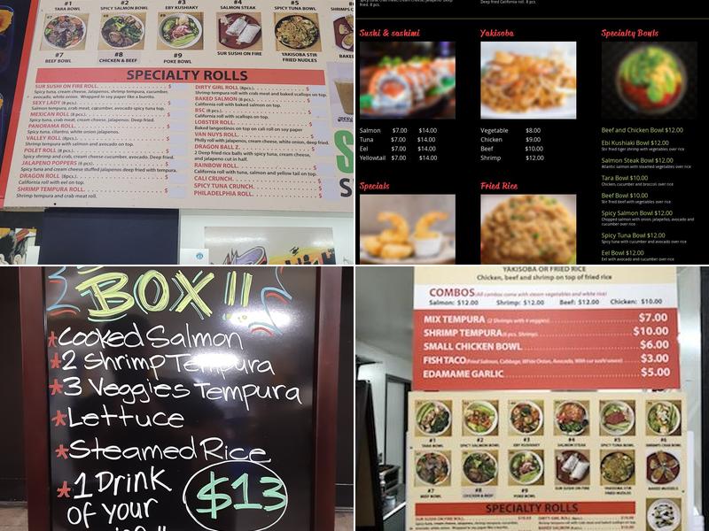 sur sushi restaurant Menu