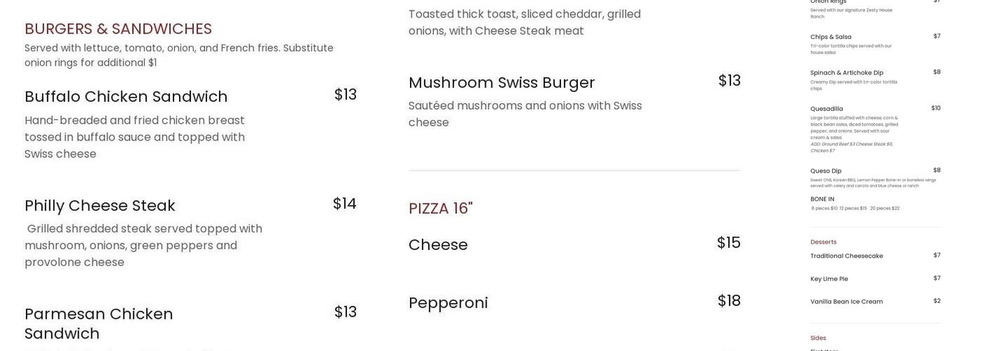 Ivy Park Sports & Grill Menu