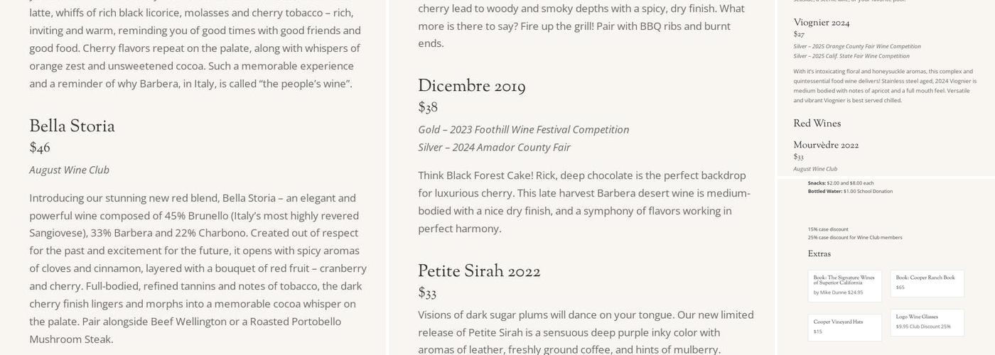 Cooper Vineyards Menu