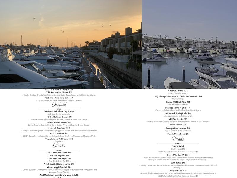 Newport Beach Yacht Club Menu