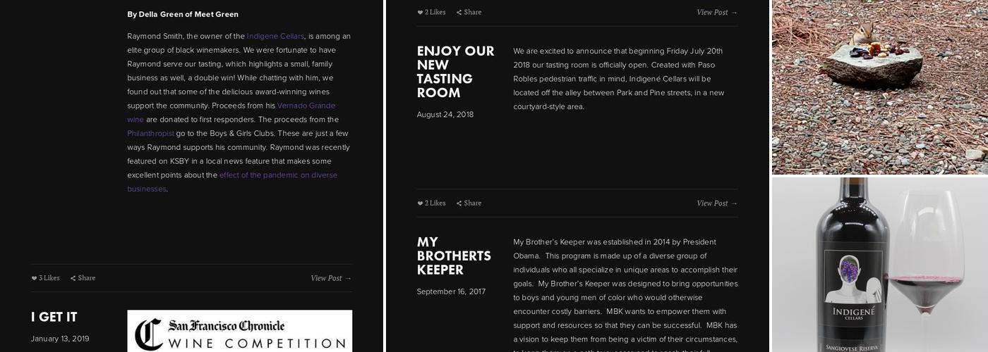 Indigené Cellars Menu