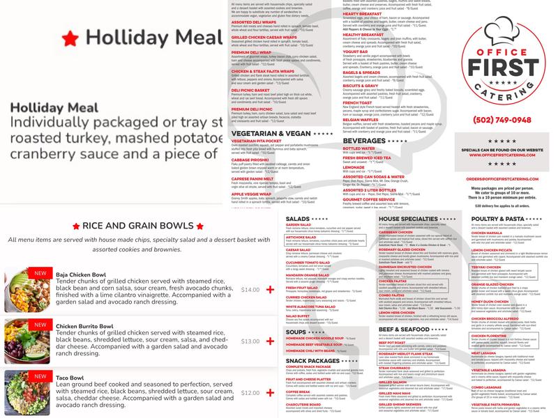 Office First Catering Menu