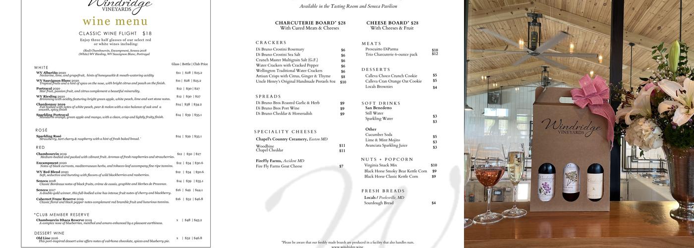 Windridge Vineyards Menu