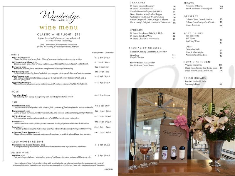 Windridge Vineyards Menu