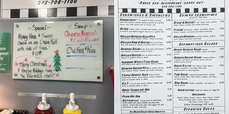 Bartelli's Menu