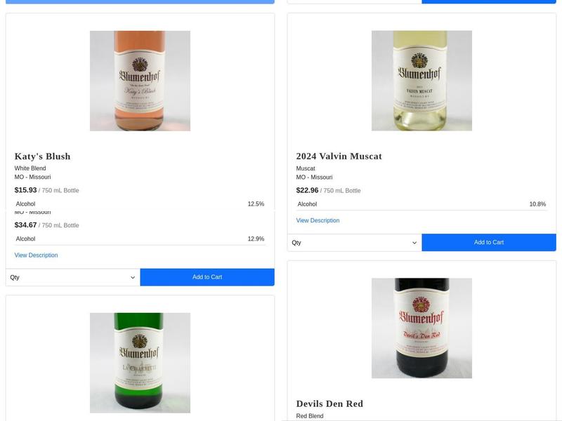 Blumenhof Winery Menu