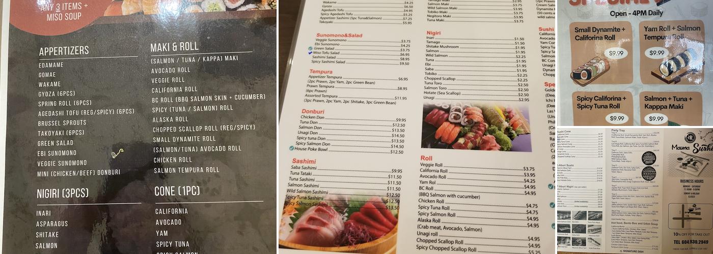 Mauna Sushi Menu