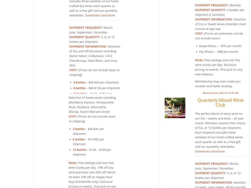 Grinder's Switch Winery Menu