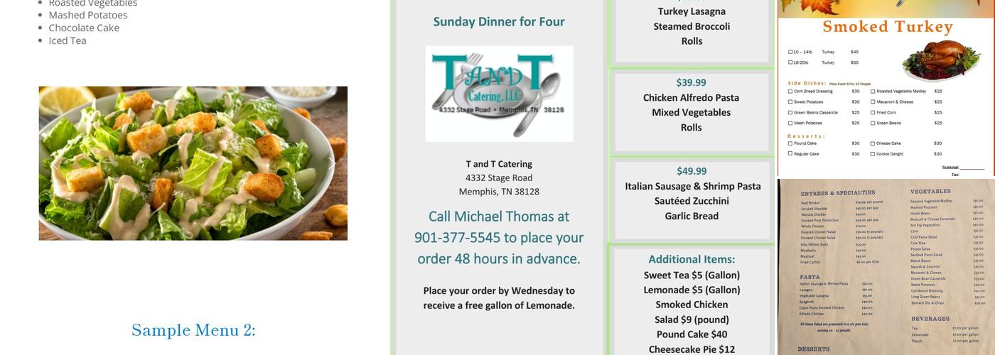 T and T Catering LLC Menu