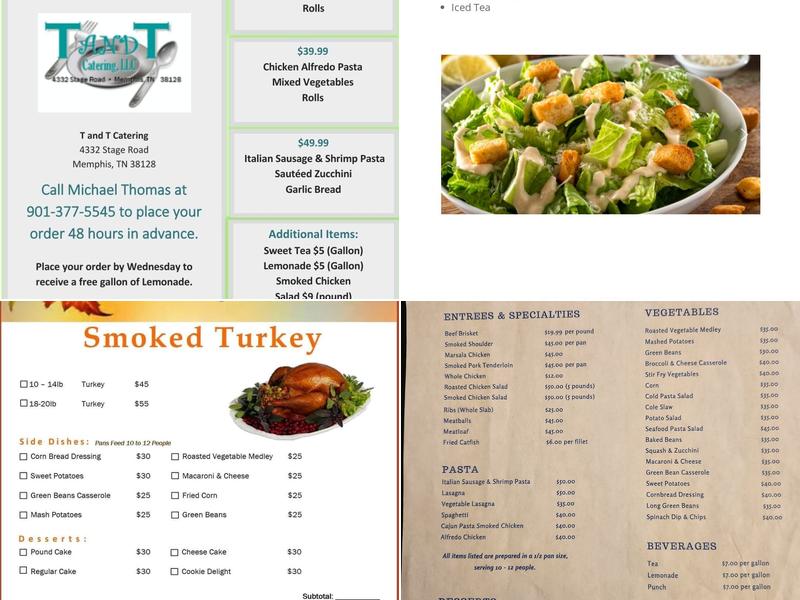 T and T Catering LLC Menu