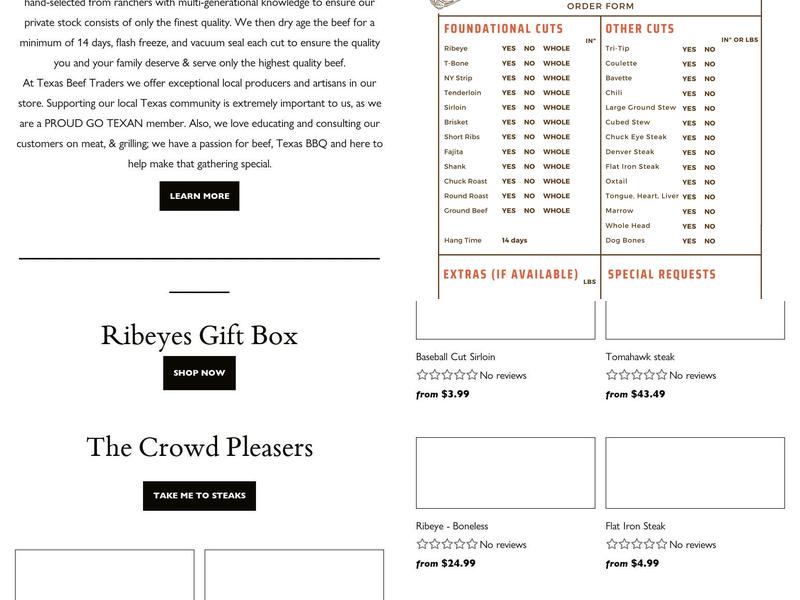 Texas Beef Traders Menu