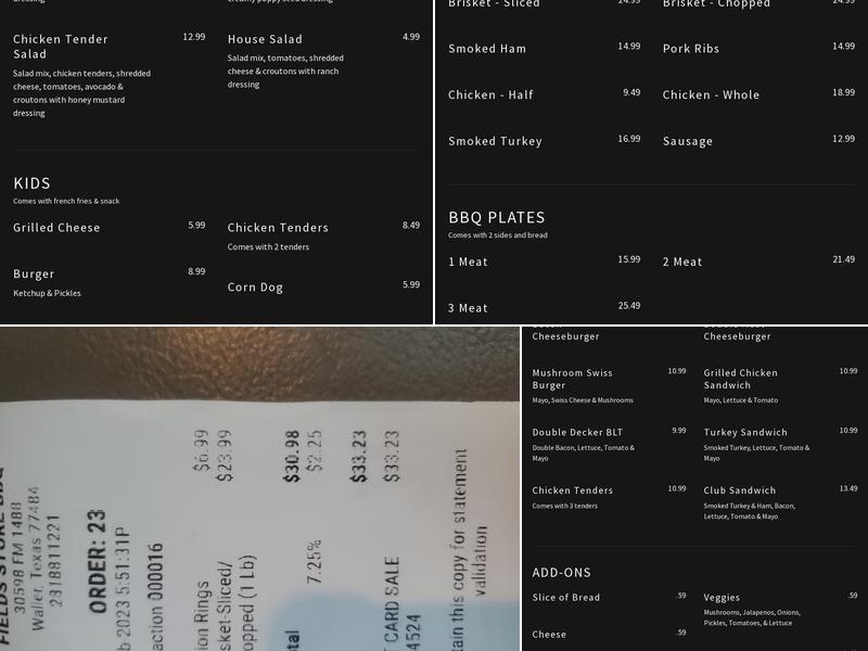 Fields Store Pit BBQ Menu