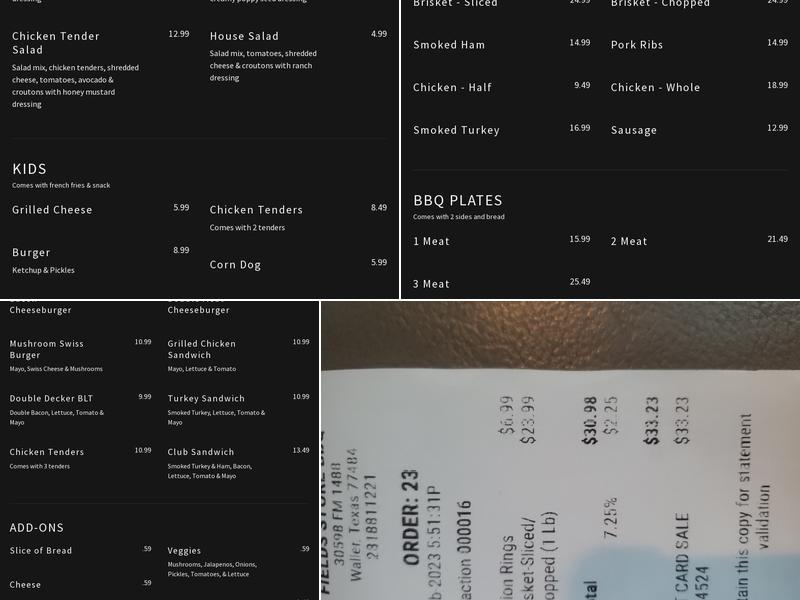 Fields Store Pit BBQ Menu