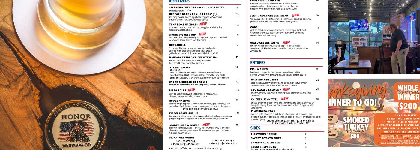 Honor Brewing Company - Chantilly Private Event Space Menu