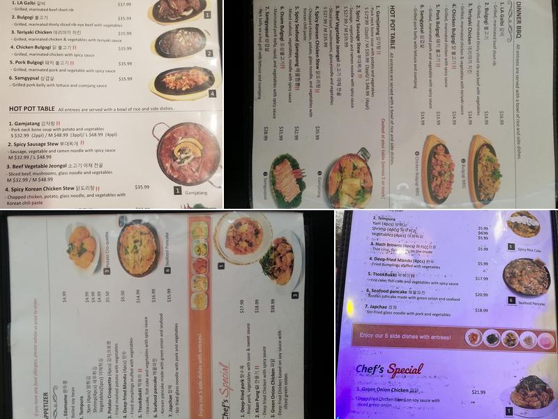 Soban Korean B.B.Q Menu