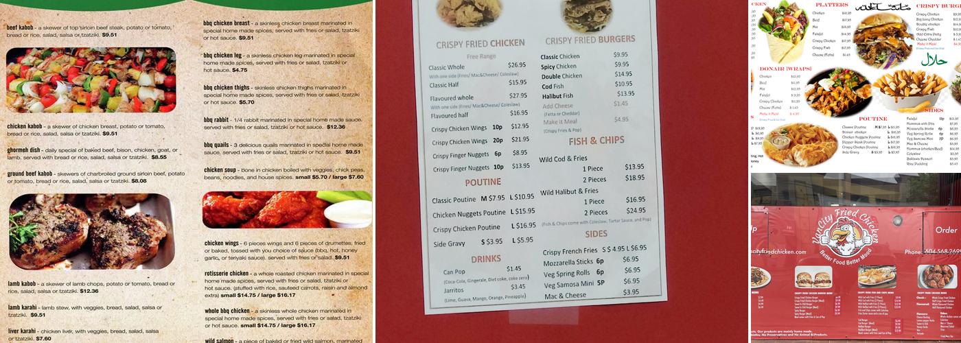 Vancity Donair and Fried Chicken Menu