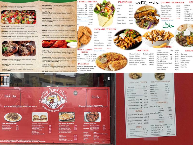 Vancity Donair and Fried Chicken Menu