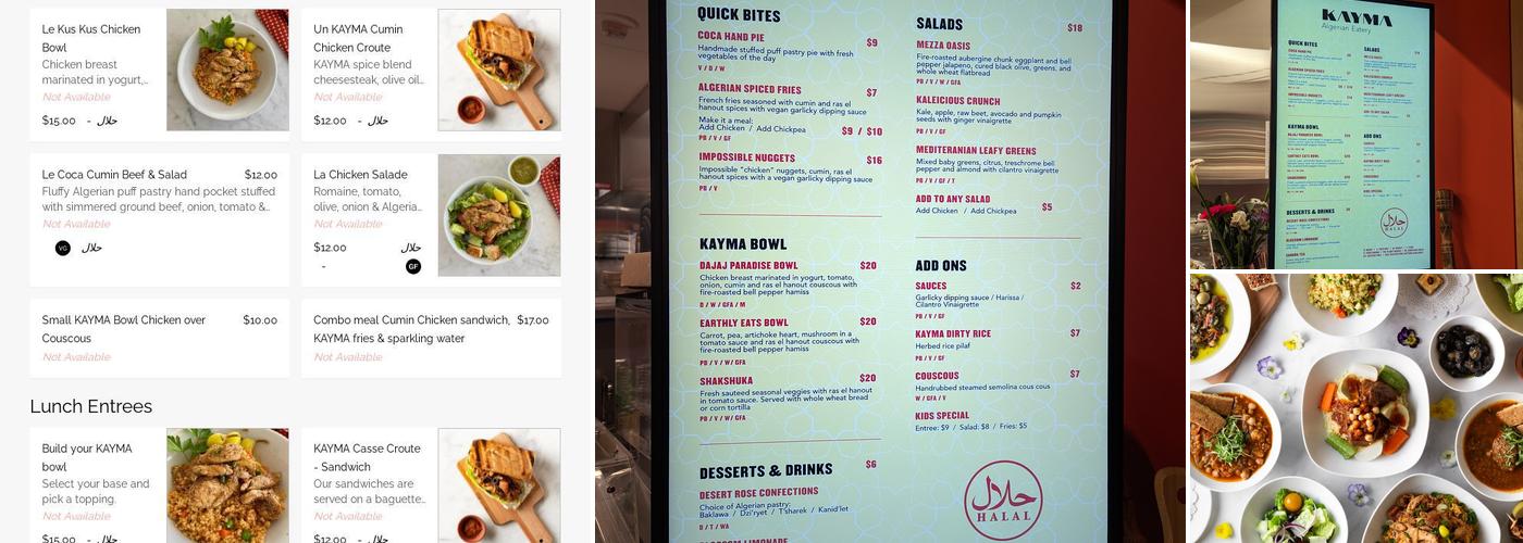 KAYMA Algerian Eatery Menu