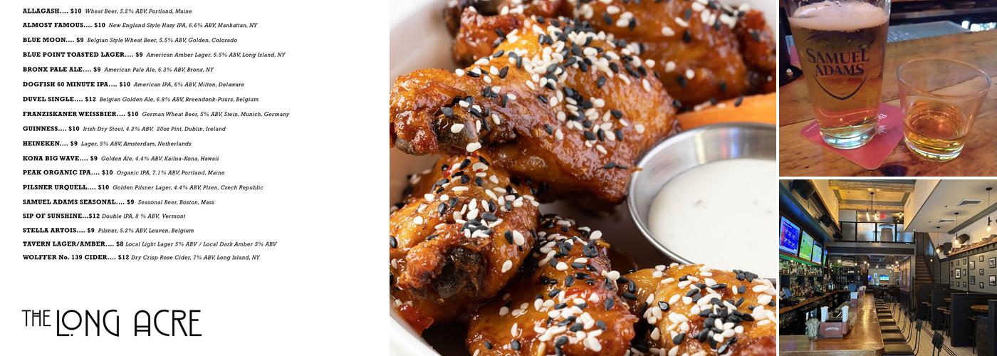The Long Acre Tavern Menu