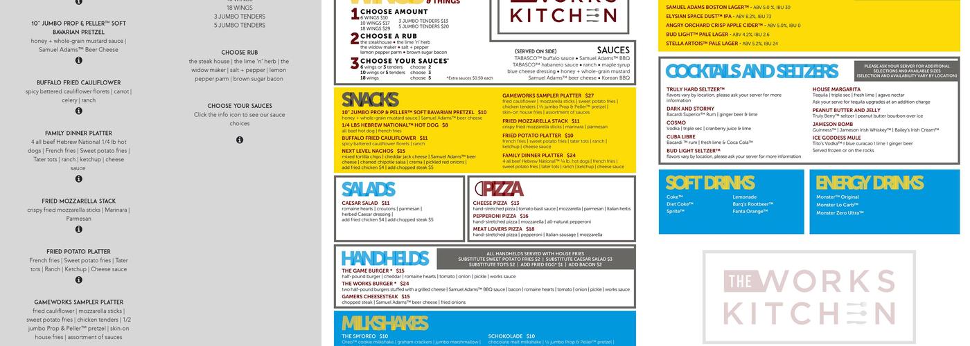 GameWorks Seattle Menu