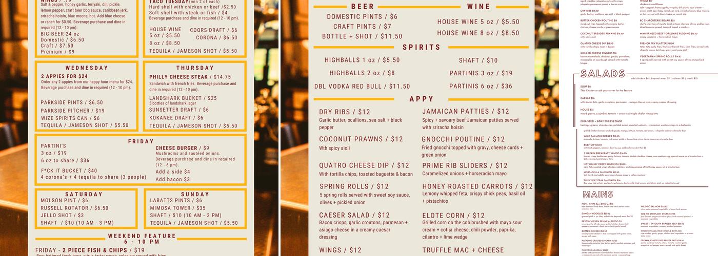 The Park Pub Menu