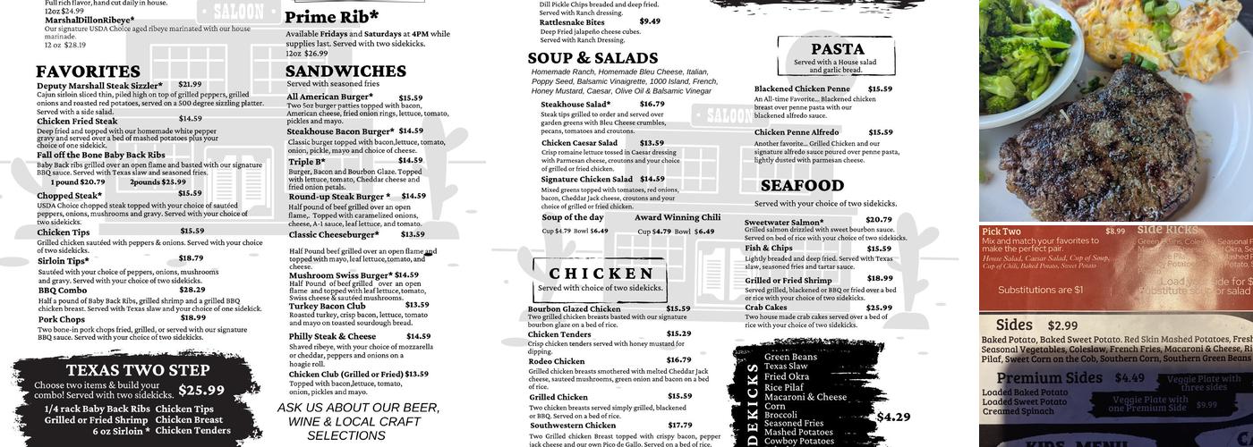 Dodge City Steakhouse Mount Airy Menu