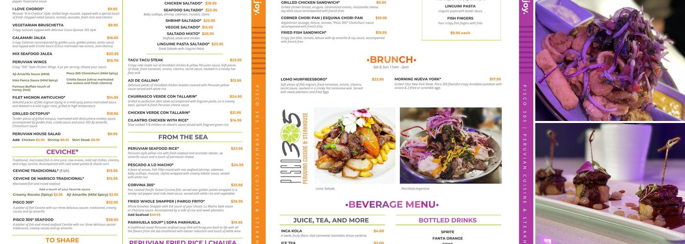 Pisco305 Diner American & Peruvian Fusion Menu