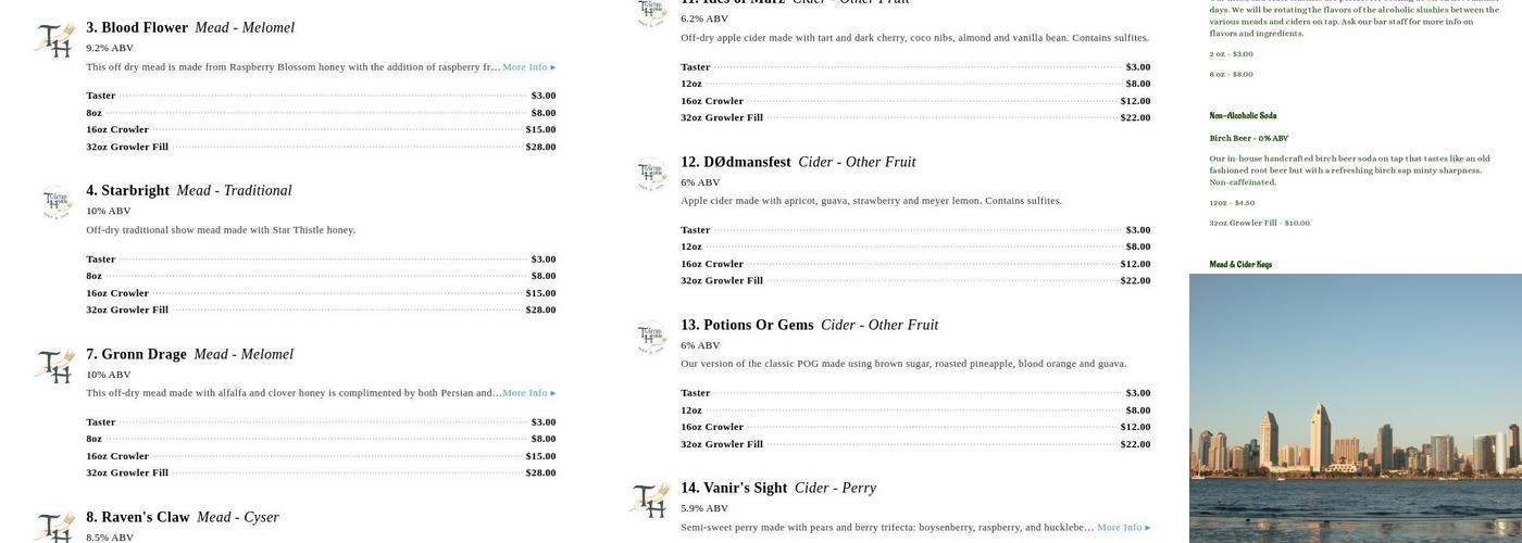 Twisted Horn Mead and Cider Menu