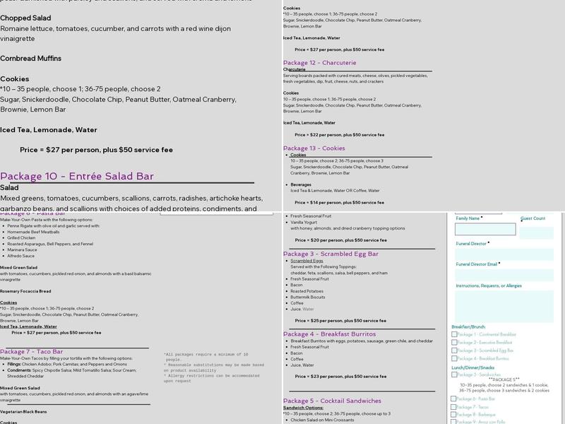 Goddess Catering Menu