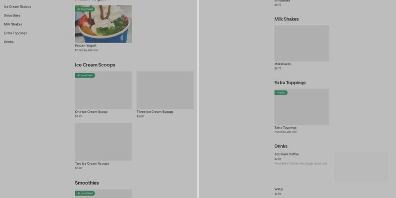 Ysha's Frozen Yogurt Menu