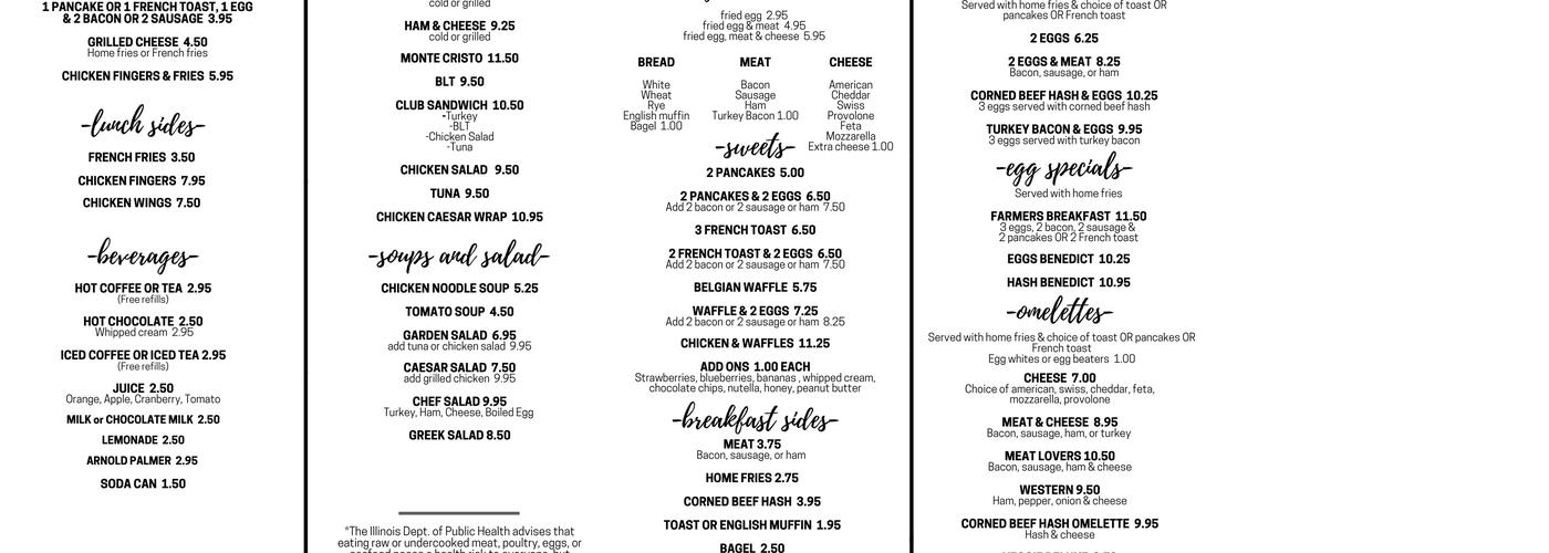 Trackside Diner Menu