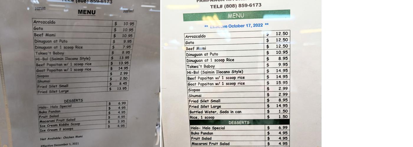 Pampanga Kitchen Waipahu Festival Menu