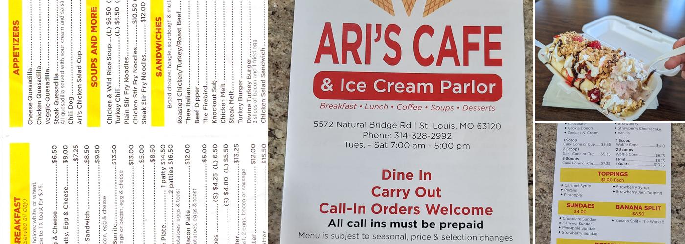 Ari's Ice Cream Parlor & Cafe Menu